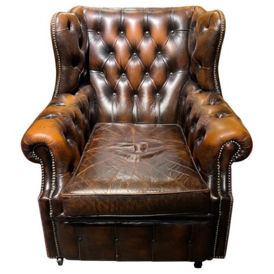 Vintage Chesterfield Armchair in Brown Leather with Horsehair