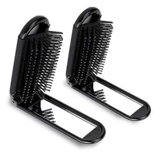 Travel Hair Brush with Mirror2 Pack Folding Hair Brush Black & Black