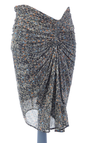 HM Isabel Marant Skirt Silk Ruched Grey Abstract Geometric Print Lined size UK 6 - Picture 3 of 11