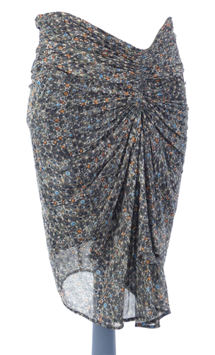 HM Isabel Marant Skirt Silk Ruched Grey Abstract Geometric Print Lined size UK 6 - Afbeelding 1 van 10