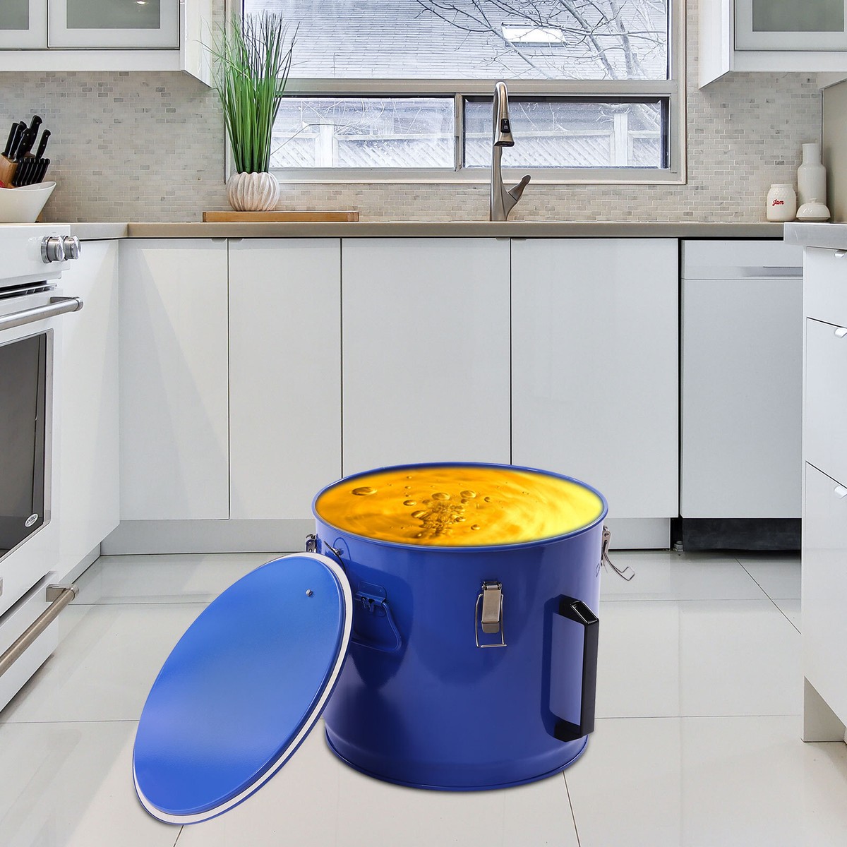 10 Gal Fryer Grease Bucket Oil Disposal Caddy Transport Container 
