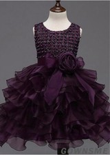 Black Ball-gown Ankle-length Organza Flower Girl Dress-Gownsme