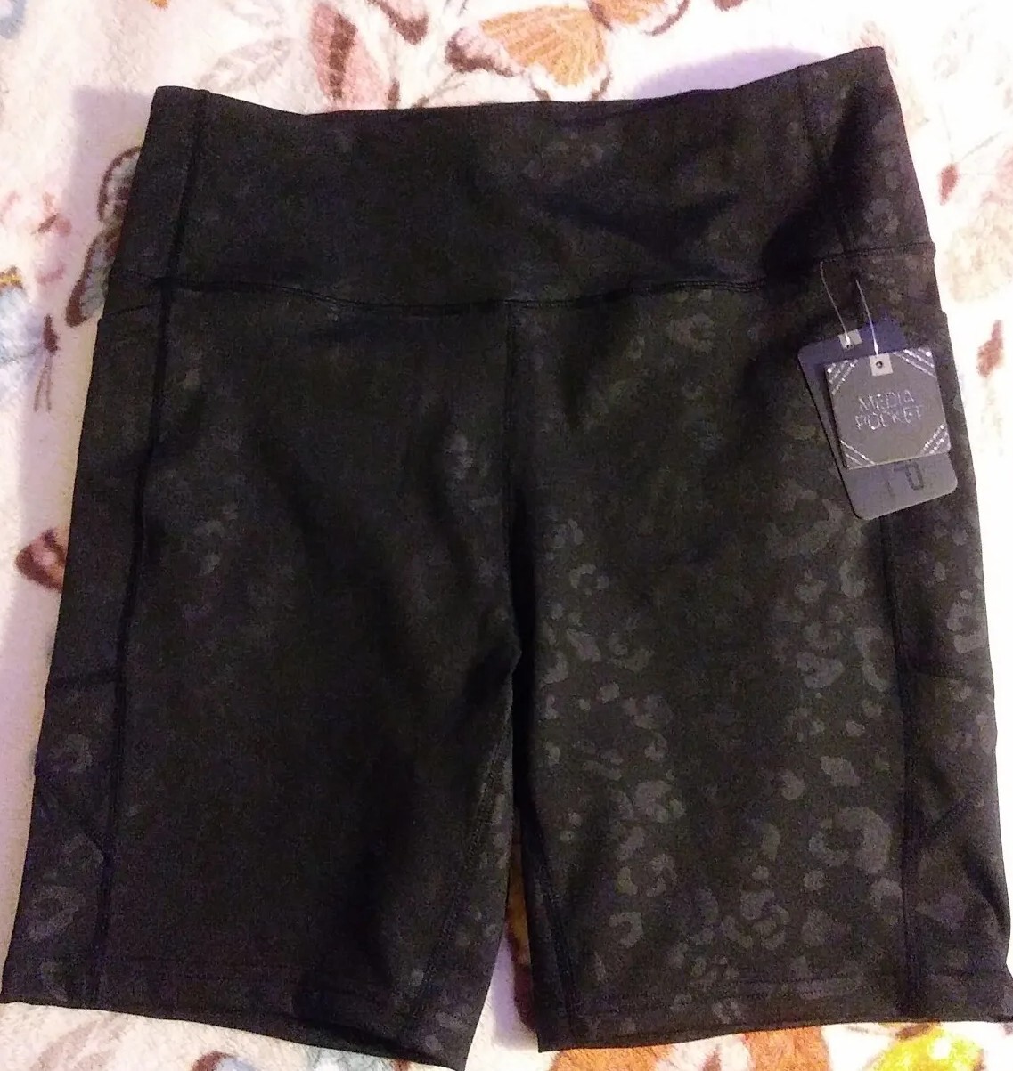 NEW Better Sports Performance Biker Shorts Black Leopard side pockets Spandex XL-image