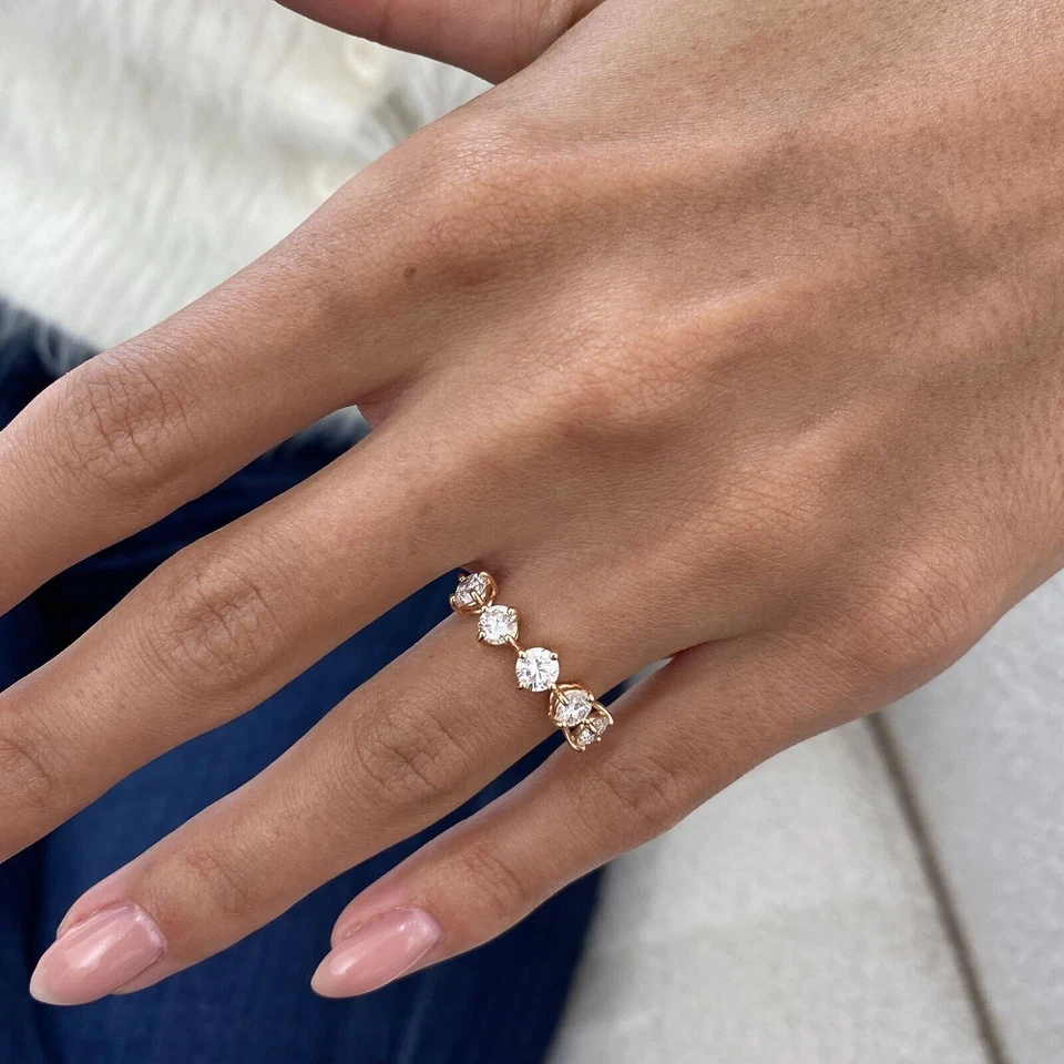 Кольцо из розового золота 18 карат с 5 выращенными в лаборатории бриллиантами/CVD круглой огранки 1,00 карата E-F/VS1-SI - Изображение 2 из 4