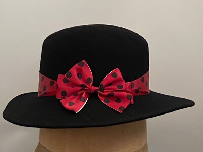Chic Black Wide-Brim  Wool Hat with Polka Dot Ribbon and Bow Chic Black Wide-Brim Wool Hat with Polka Dot Ribbon and Bow  main image 4