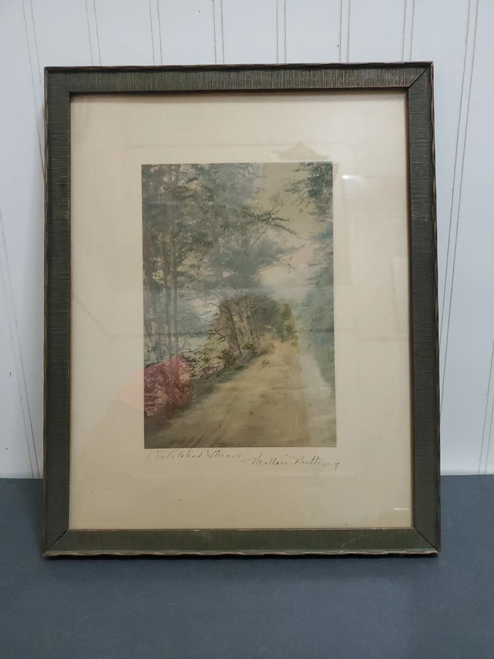 WALLACE NUTTING Hand Colored Landscape Photograph Signed 1920s AN ALSTEAD STREAM - Image 2 of 4