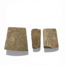 Antico set di piante sacre frammenti di pietra di loto e papiro egizio in rilievo