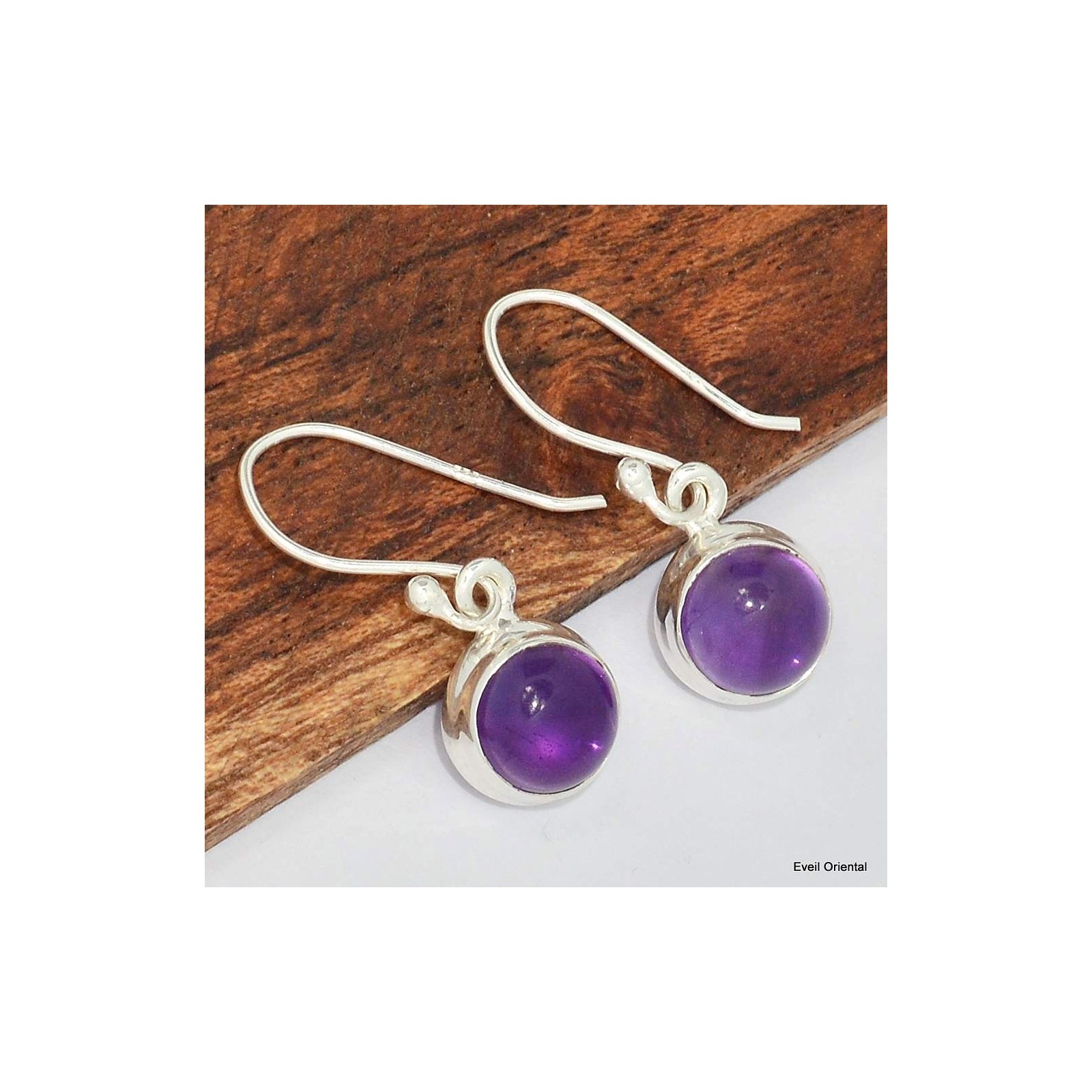 Boucles d'oreilles rondes en Améthyste véritable violette et argent KC111.3