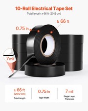 600V Electrical Tape, 10 Rolls, 3/4 in x 66 ft General Purpose PVC Insulating Wi