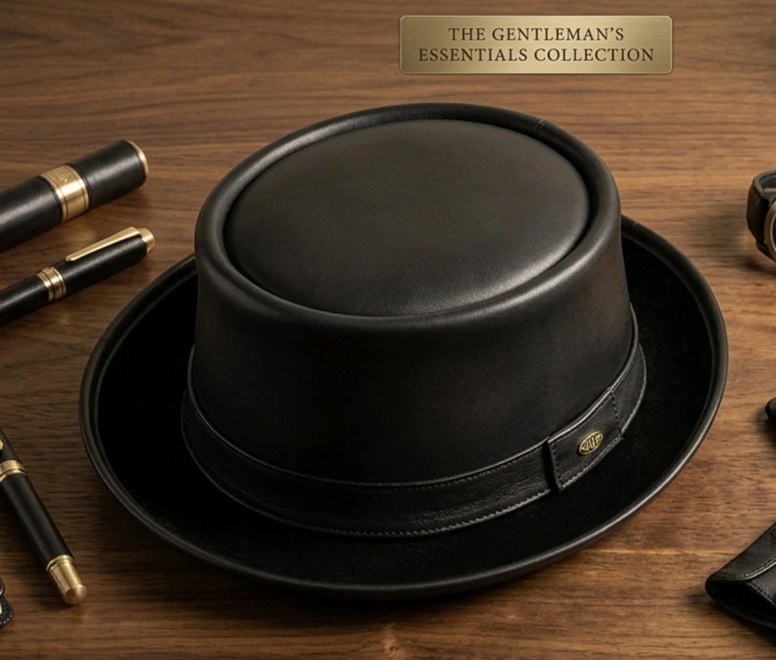 Classic Black Leather Flat Top Hat for Men | Vintage Style Porkpie Fedora | Hand
Opens in a new wind
