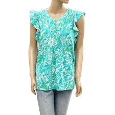 Lilly Pulitzer Golda Blouse Top Amalfi Sound The Sirens Cotton Printed M 287934