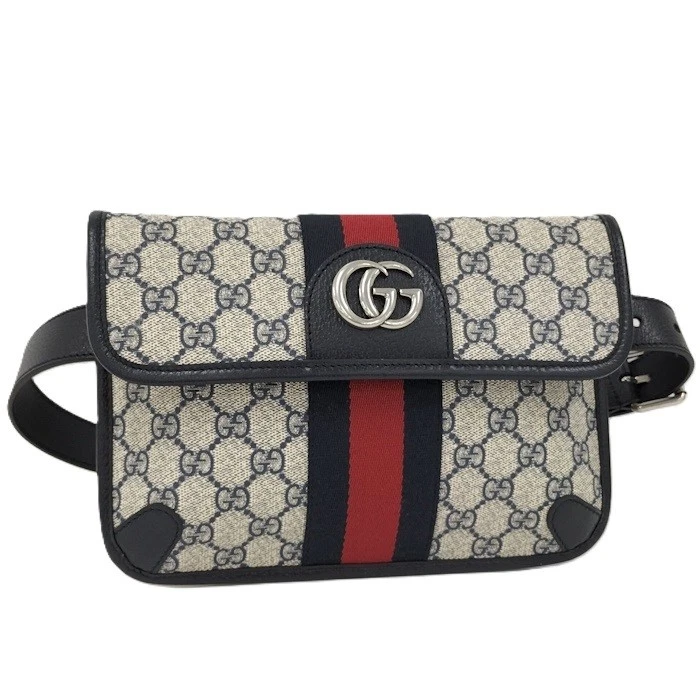 GUCCI Belt Bag Ophidia GG Supreme PVC Leather Navy 674081 Used