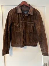 Polo Ralph Lauren Suede/LEATHER Trucker Jacket Coat Brown Large Medium vintage