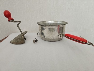 VTG Farmhouse-Foley Food Mill Masher/Ricer Red Wood Handles 7.5 Rd X14Lg X 4  Hi