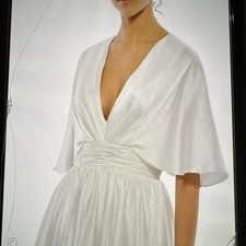 Mac Duggal NEW Size 4 White Satin Flowy SS Flutter Sleeve Mini Dress 26605