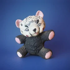 1950’s Tiger/Cat Weirdo Figure, Hand-painted  Black Lava Glaze Body, Kay Finch?