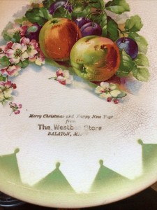 10.25” ADVERTISING PLATE THE WESTBRE STORE BALATON MINN, MERRY CHRISTMAS MN 