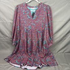 Joy Joy Womens XS Tiered Dress Pink Floral Long Sleeve Boho Mini