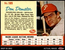 1962 Post Cereal #195 Don Demeter  Phillies SHORT-PRINT 4 - VG/EX