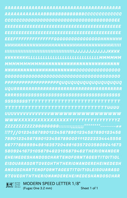 K4 HO Scale Water Slide Decals White 1/8 Inch Modern Speed Letter Alphabet