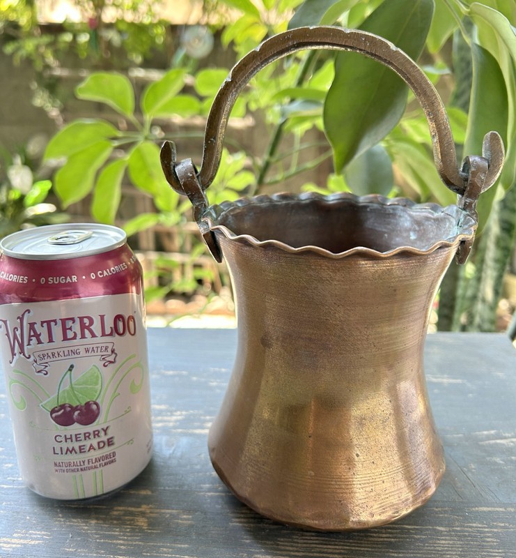 Vintage Solid Hammered Copper Pot Bucket Crock~Swing Brass Handle~French Country