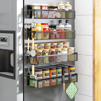 4 Pack Magnetic Spice Rack for Refrigerator Fridge Shelf Organizer 8 Hooks