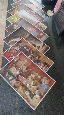 8 original Antique CM Coolidge B&B dog prints (poker/baseball/dancing) 14X10''