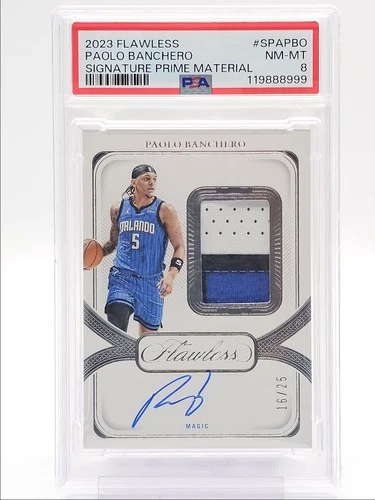 PAOLO BANCHERO 2023-24 FLAWLESS PATCH SIGNATURE PRIME AUTO /25 PSA 8 Q6438