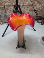 "Florero estilo Murano Jack en púlpito trompeta roja flor arte vidrio grande 14,25"""