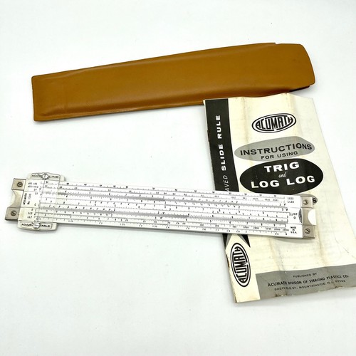 Acumath Slide Rule Trig Log No. 1500 Engraved w/ Case & Instructions ...