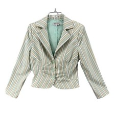 Kay Unger New York Striped Fitted Blazer Sz 10 Career Pastel Mint Green