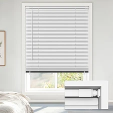 No Tools No Drill Cordless 1" Vinyl Mini Blinds, 100% Blackout Blinds for Ind...