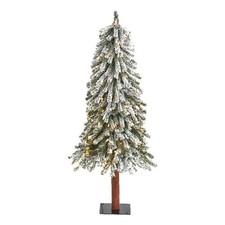 Nearly Natural 4ft Flocked Grand Alpine Christmas Tree w/100 Clear LED in White