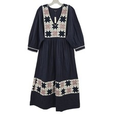 Madewell Women's Quilted Patchwork Midi Dress Blue XS