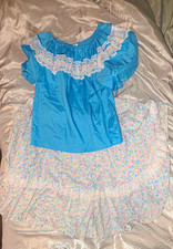 Pitchfork Brand Vintage Blue M Lace Top & Square UP Floral Skirt L