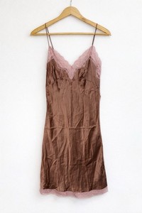 Victoria's Secret Lingerie Nightgown SIZE S 100% Silk Slip Dress Brown Pink Lace