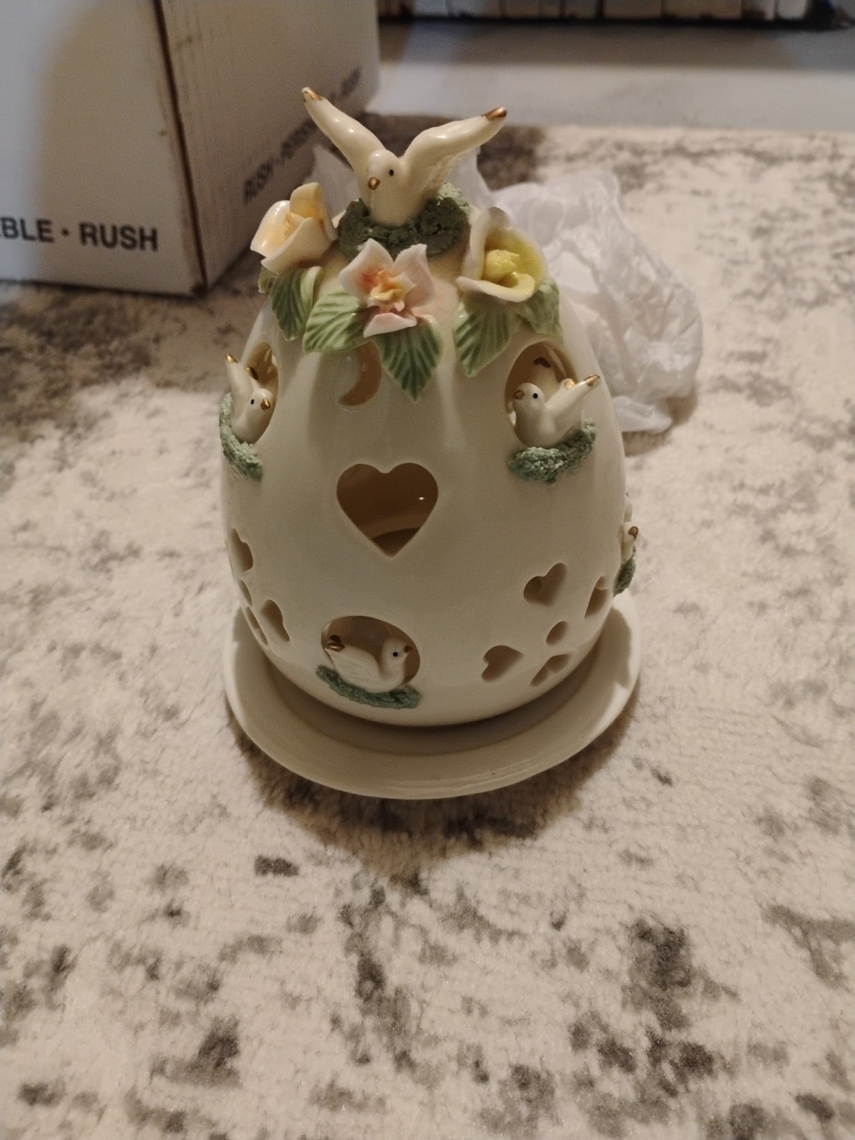 Vintage Easter Egg Shaped Dove And Rose Tea Light Candle Hol