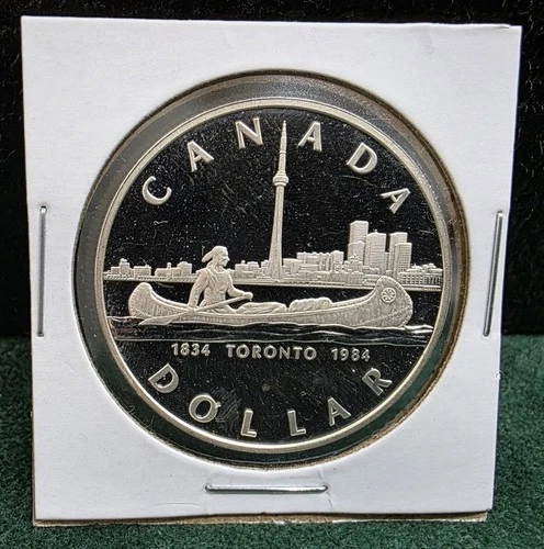 1984 Proof Canadian Silver Dollar, Toronto with Elizabeth II Cameo Proof