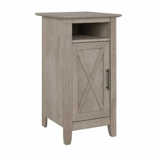 Bush Furniture Key West End Table with Door in Washed Gray, Compact Home Orga...