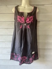 Odd Molly 100% Cotton Gray and Pink Embroidered Sleeveless Dress Size 2