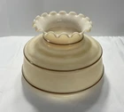 Vintage Milk Glass Ruffled Top Lamp Shade Globe 6-3/4" Fitter Tan/Brown Accent