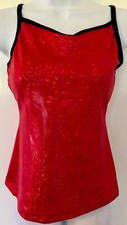 GK DANCE CHEER ADULT SMALL RED FOIL MESH BLACK TRIM RACERBACK TANK TOP Sz AS NWT
