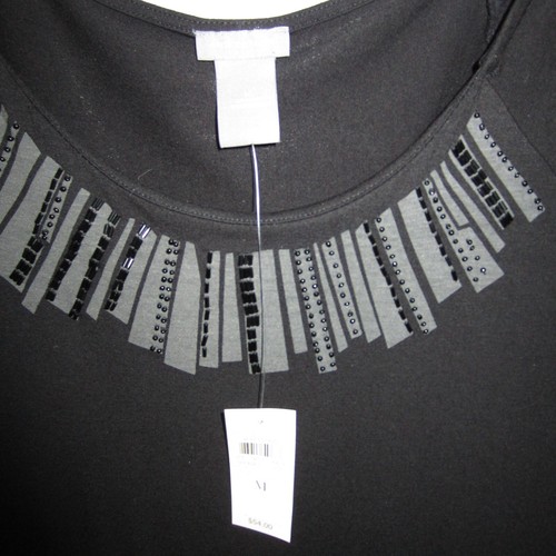 ANN TAYLOR Top with tiny accent beading around the design BLACK Size M NWT - Picture 2 of 3