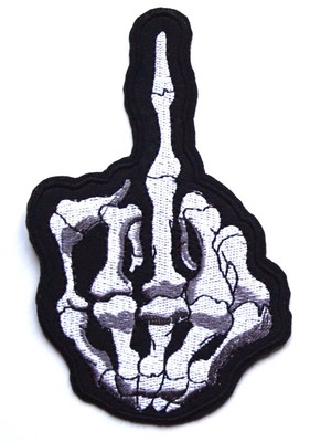 Mittelfinger Patch Skelett bestickt Bügelbild Aufnähen Abzeichen Biker Punk Halloween