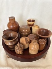 Lot Of 12 Hand Turned Wood Small Vases