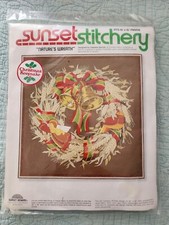 Sunset Stitchery 2080 Nature's Wreath Christmas 1978 Crewel Embroidery Kit New