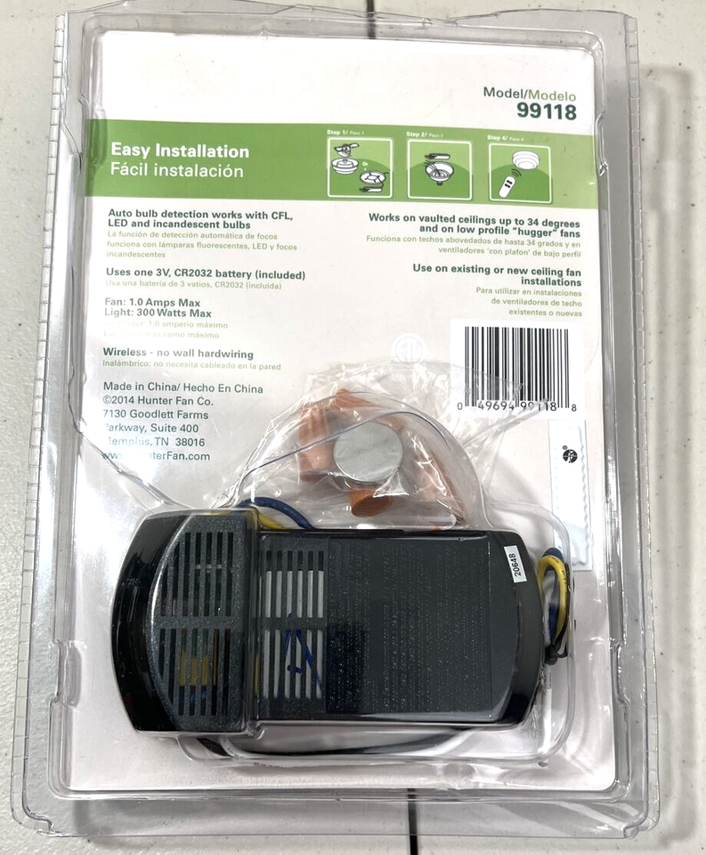 Hunter Wireless Universal Ceiling Fan Light Switch Remote Control 99118
