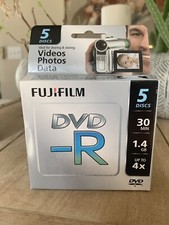 5 Disc Pack Fujifilm DVD-R Camcorder 1.4 GB / 30 Min 4X / For Videos Photos Data