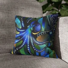 Polyester Square Pillowcase Cosmic Octopus Art Deco Nautical Sea Beach Home Fun