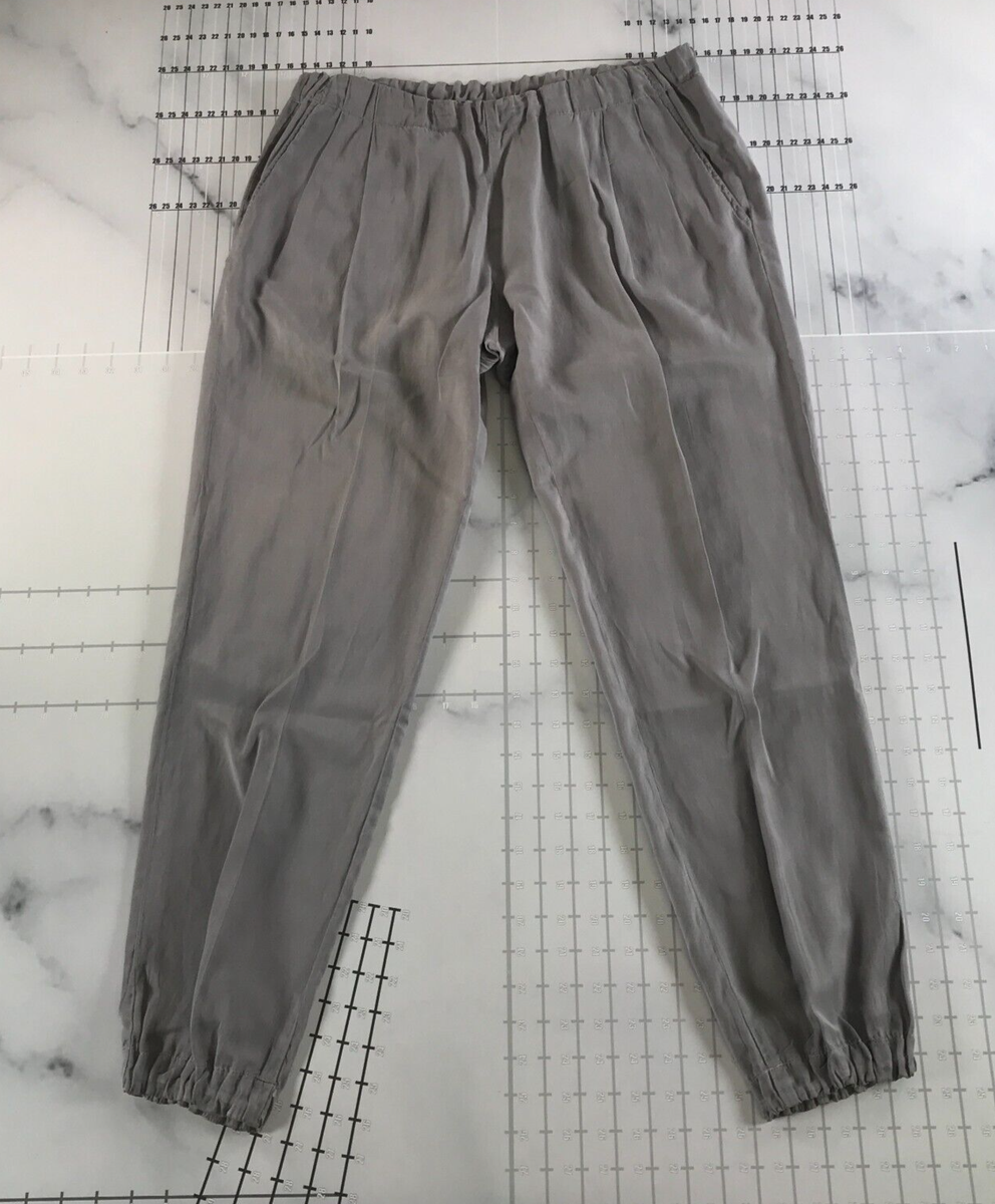 Clu Joggers Womens Small Light Grey Tapered Leg Elastic Waist Silk Blend  Flowy